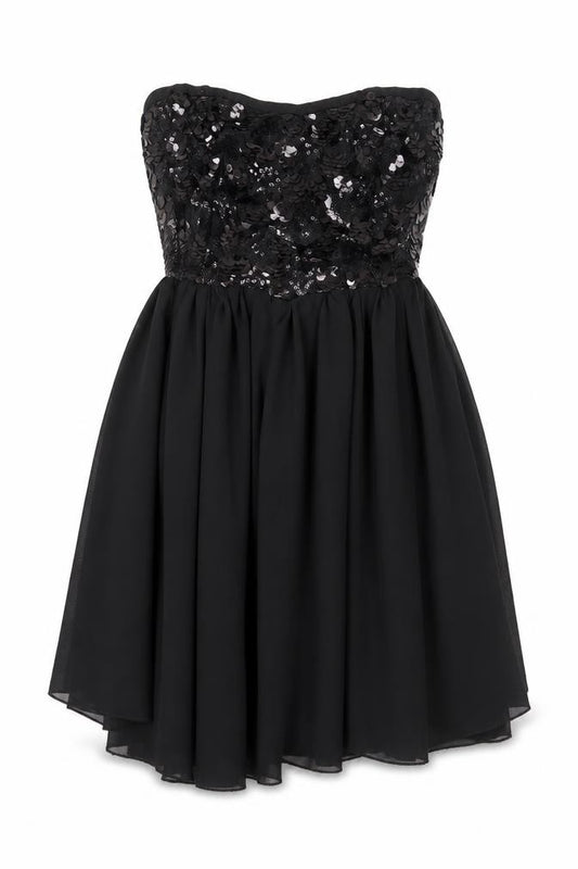 Front view of Panacher women’s black polyester ball gown, size M, sweetheart pullover