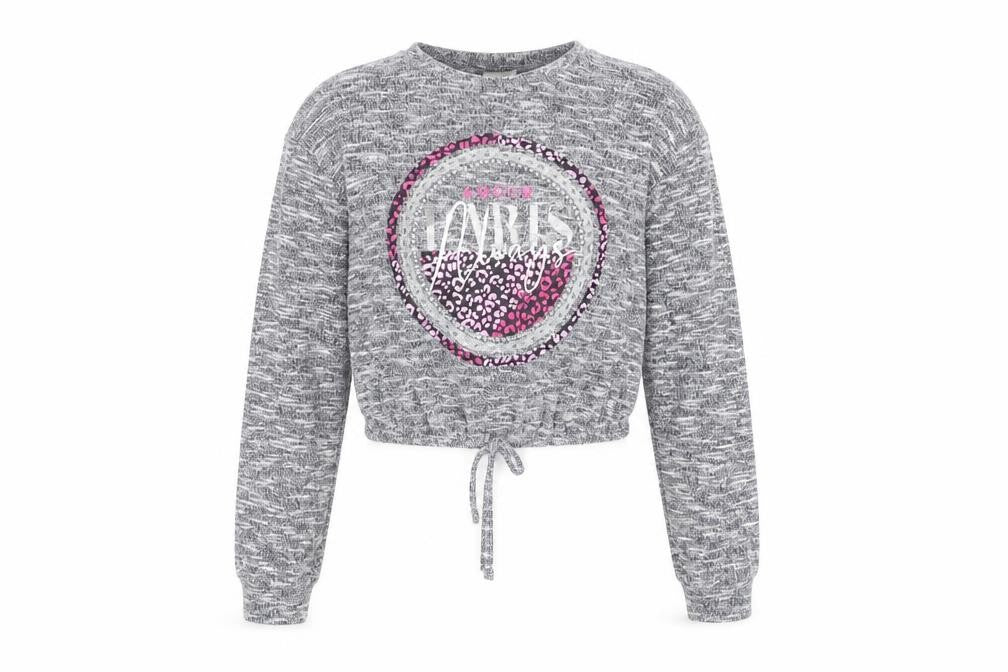Front view of Matalan girls’ blue round neck viscose jumper, size 7, years pullover