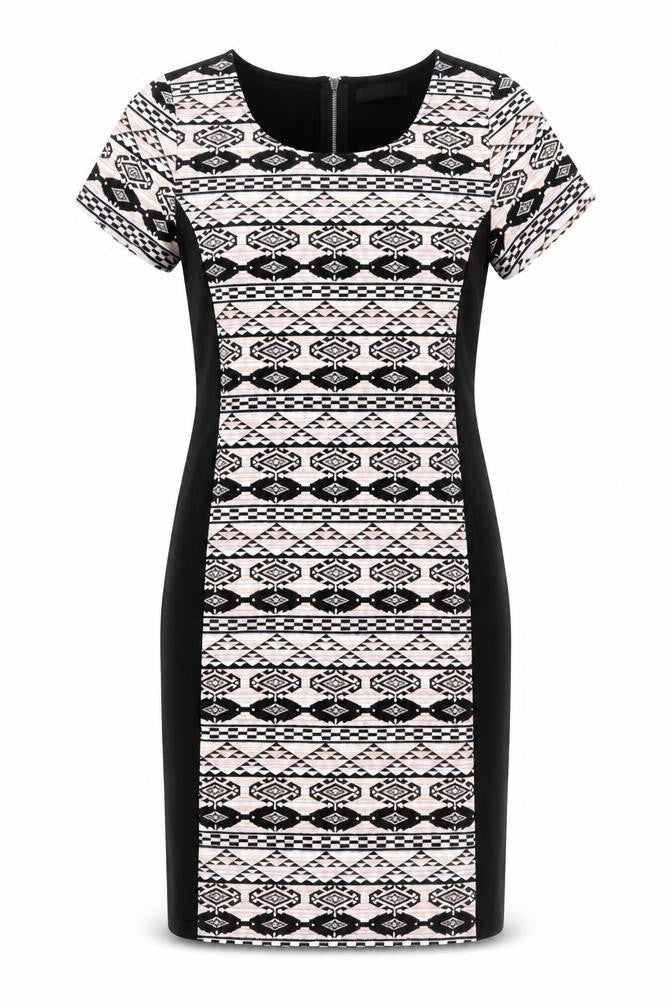 Front view of VILA women’s multicoloured geometric polyester a-line, size M, round neck zip