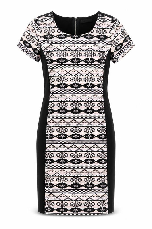 Front view of VILA women’s multicoloured geometric polyester a-line, size M, round neck zip