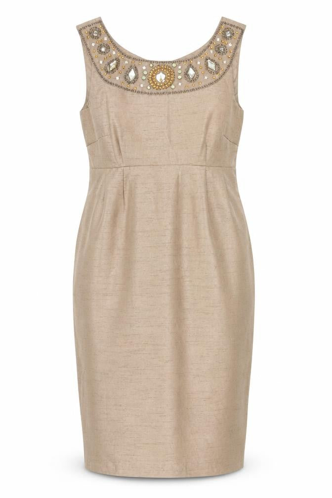Front view of Next women’s brown polyester sheath, size UK 8, scoop neck zip