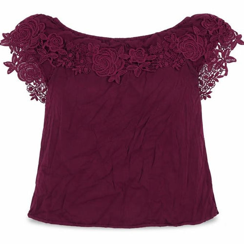 Osis Womens Purple Viscose Basic Blouse Size 12 Off the Shoulder - Lace Detail