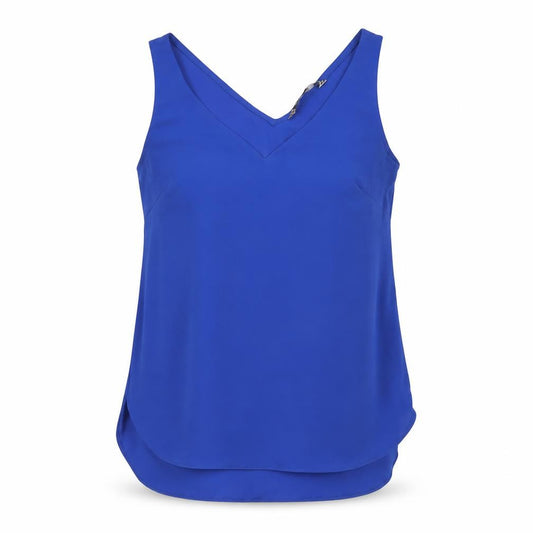 Front view of Principles women’s blue polyester basic tank, size UK 8, v-neck