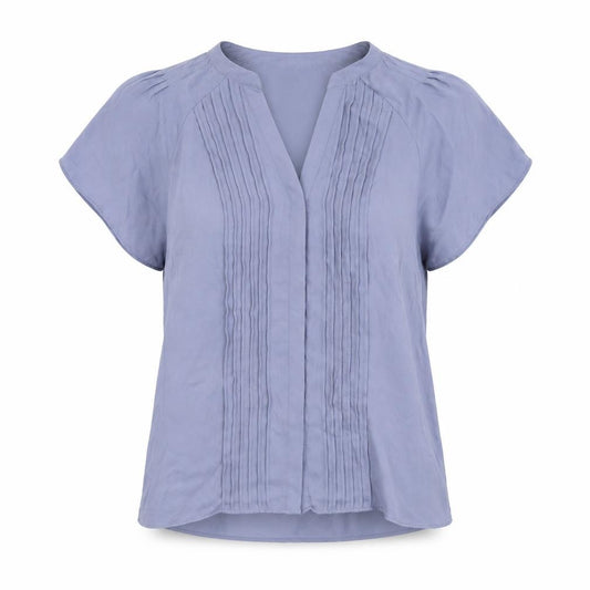 Front view of H&M women’s blue polyester basic blouse, size M, v-neck