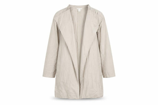 Front view of H&M women’s beige jacket, size UK 12