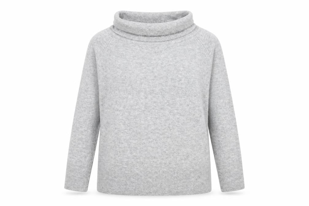Front view of Red Herring women’s grey roll neck acrylic jumper, size UK 16