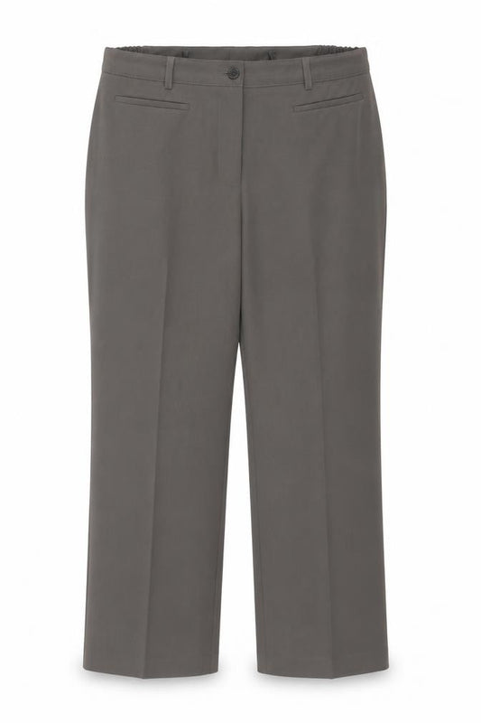 Front view of Preworn women’s brown polyester trousers, size UK 16, regular zip