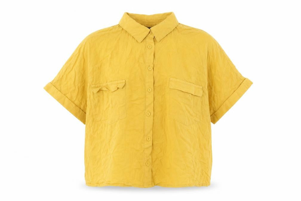New Look Girls Yellow Viscose Basic Button-Up Size 11 Years Collared Button