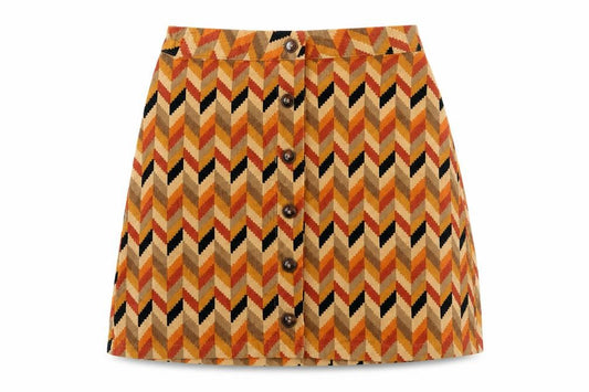 NEXT Girls Orange Geometric Cotton Straight & Pencil Skirt Size 11 Years Regular Zip