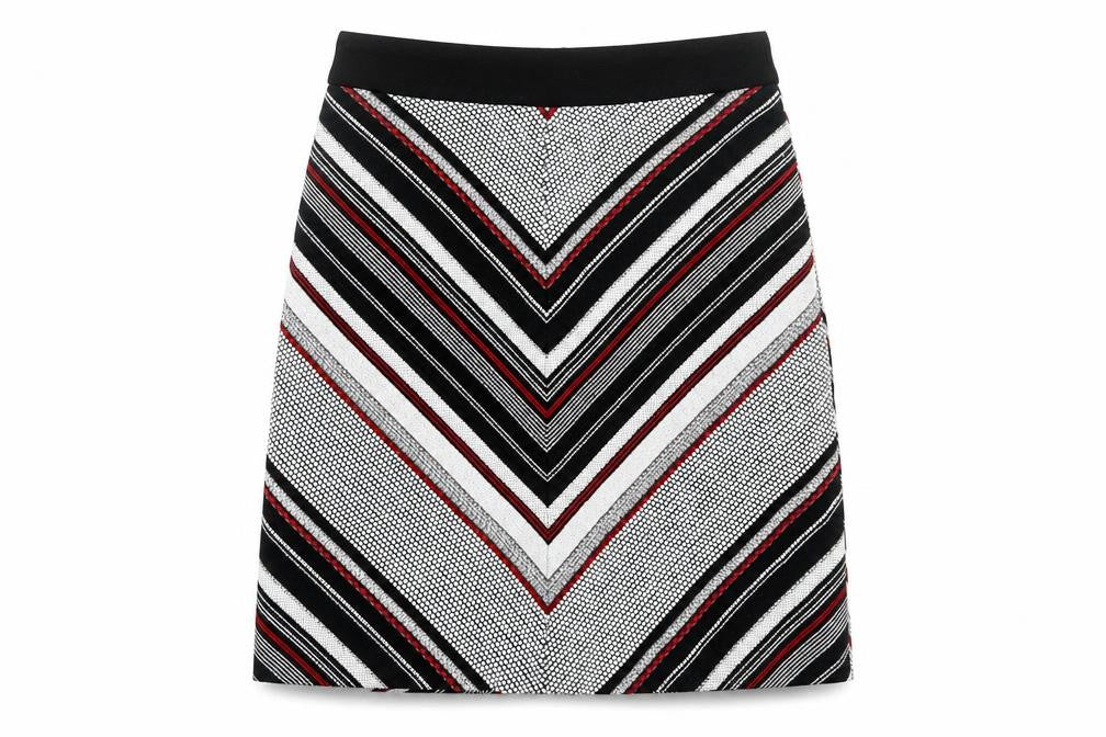 Warehouse Womens Grey Geometric Cotton Straight & Pencil Skirt Size 8 Zip