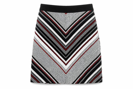 Front view of Warehouse women’s grey geometric cotton straight & pencil skirt, size UK 8, zip