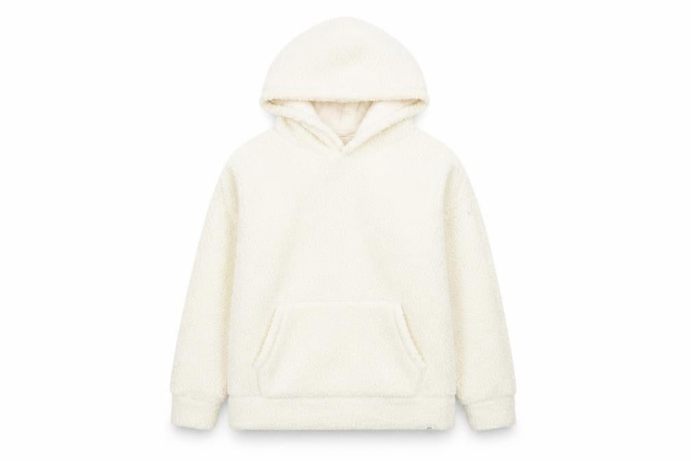 Front view of Gap girls’ ivory polyester pullover hoodie, size 12, years pullover