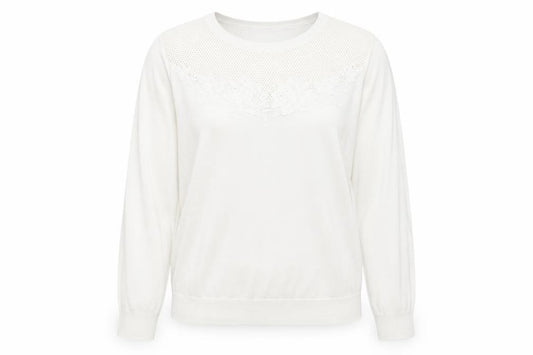 Front view of Dorothy Perkins women’s white round neck viscose jumper, size UK 12