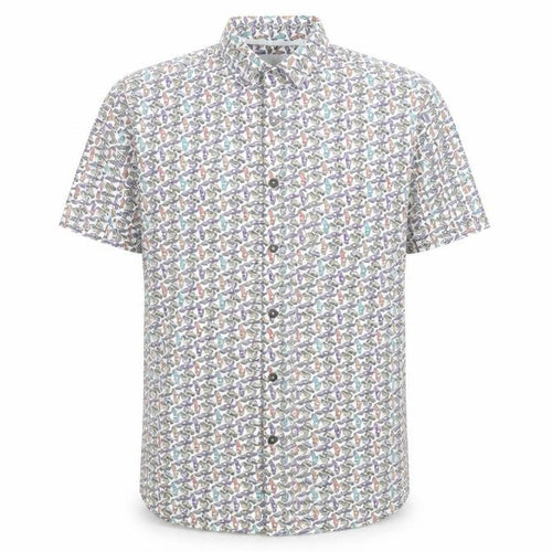 BCL London Mens White Geometric Cotton Button-Up Size S Collared Button - Car Print