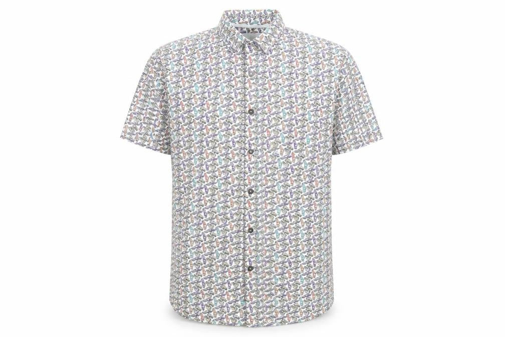 BCL London Mens White Geometric Cotton Button-Up Size S Collared Button - Car Print