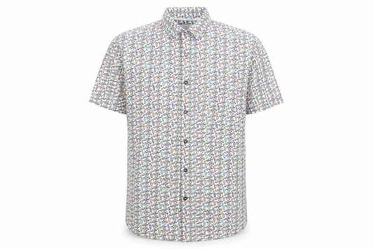 BCL London Mens White Geometric Cotton Button-Up Size S Collared Button - Car Print