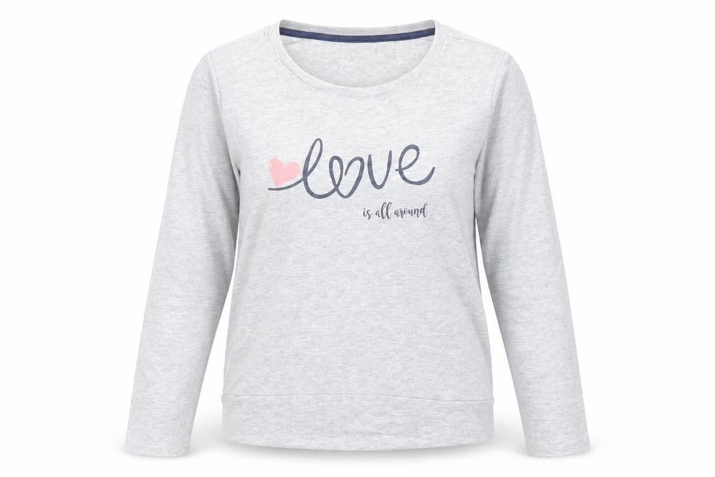 Front view of Avenue women’s grey cotton full zip sweatshirt, size UK 8, pullover - love