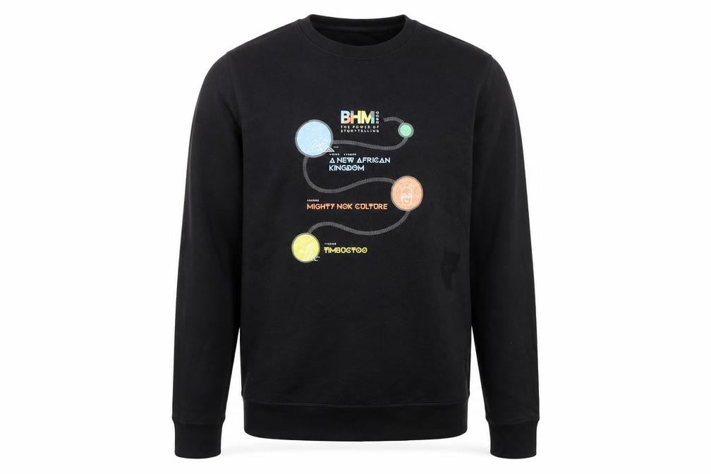 Front view of Preworn men’s black herringbone polyester pullover sweatshirt, size L