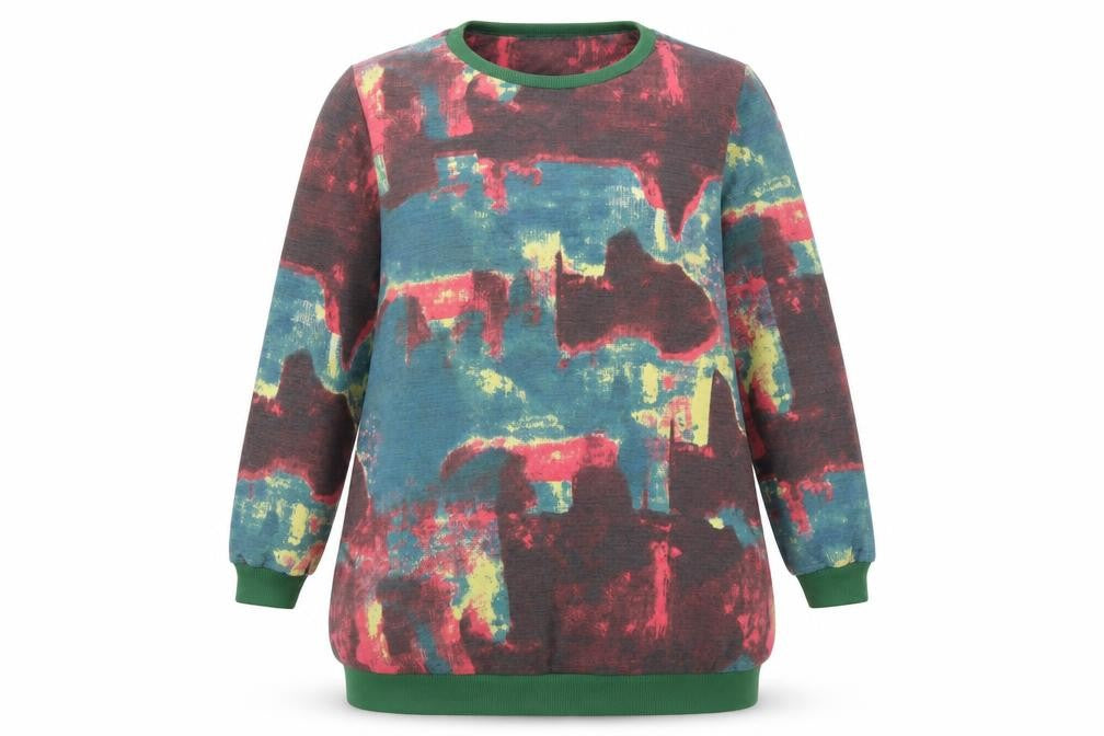 Front view of OuiFerpai women’s multicoloured geometric polyester pullover sweatshirt, size XL, pullover