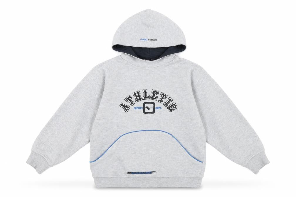 Front view of Goula boys’ grey cotton pullover hoodie, size 10-11, years pullover - athletic