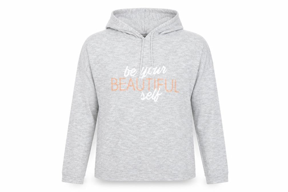 Front view of Papaya women’s grey round neck viscose jumper, size UK 8, - beautiful