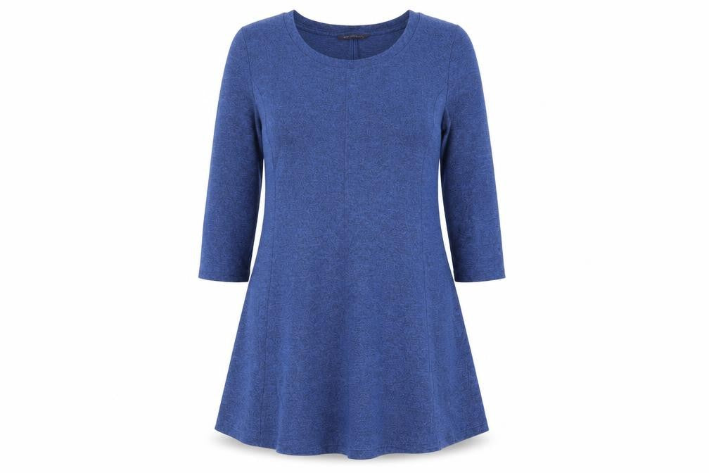 Front view of Marks & Spencer women’s blue polyester a-line, size UK 14, scoop neck pullover
