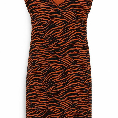 Marks and Spencer Womens Orange Animal Print Viscose Sheath Size 8 V-Neck Pullover
