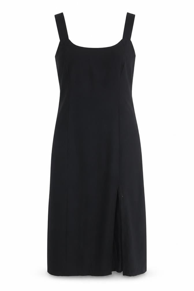 Front view of Classics women’s black polyester a-line, size UK 12, scoop neck zip