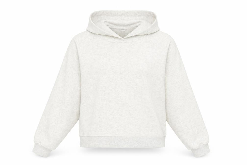 Front view of H&M women’s grey cotton pullover hoodie, size L, pullover