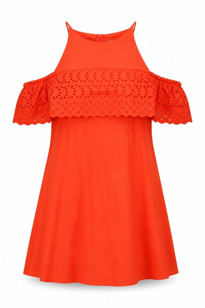 ASOS Womens Red Cotton Fit & Flare Size 12 Round Neck Zip - Cold Shoulder
