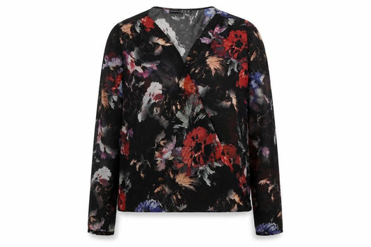 Front view of Atmosphere women’s black geometric polyester basic blouse, size UK 12, v-neck