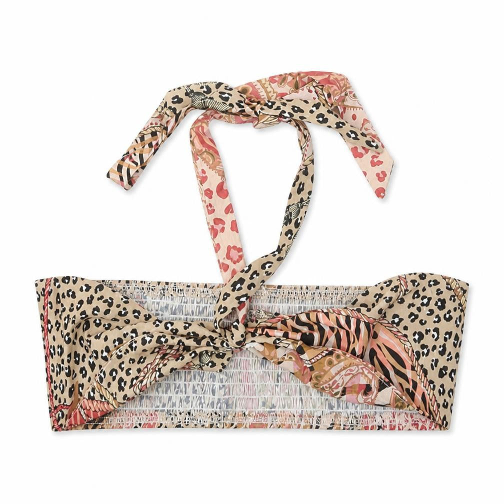 SheIn Womens Beige Animal Print Polyester Cropped Tank Size L Off the Shoulder - Leopard Pattern