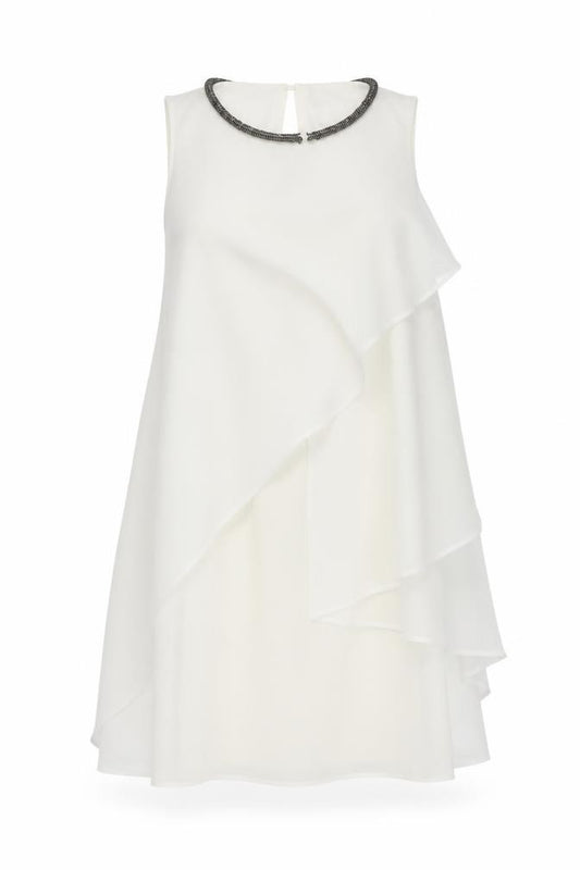 Front view of Next women’s white polyester trapeze & swing, size UK 12, round neck button