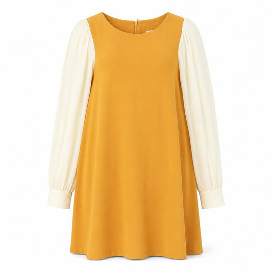Front view of Mina UK women’s orange polyester shift, size UK 8, round neck zip