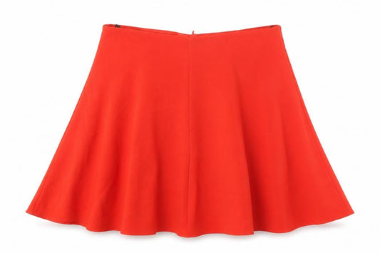 Front view of Marks & Spencer women’s red polyester skater skirt, size UK 37, in zip