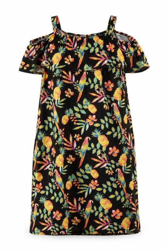 Front view of Peacocks women’s black geometric polyester a-line one size square neck pullover