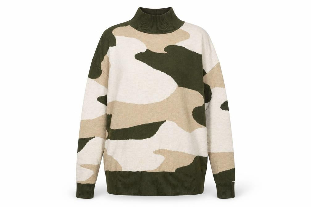 Marks and Spencer Womens Beige High Neck Camouflage Viscose Pullover Jumper Size S