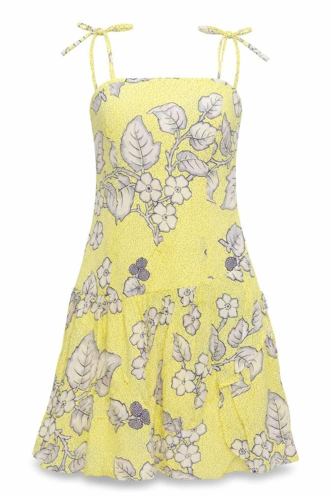 French Connection Womens Yellow Floral 100% Cotton A-Line Size 10 Square Neck