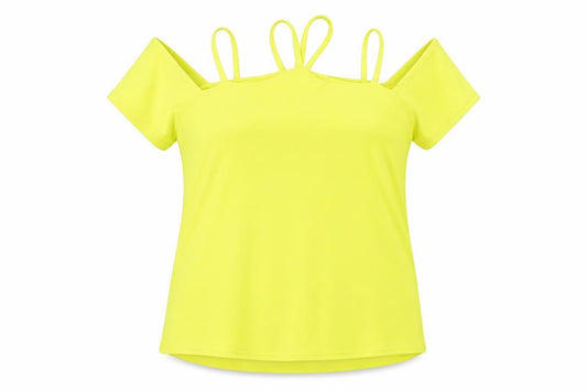Front view of Boohoo women’s yellow polyester basic blouse, size UK 14, boat neck