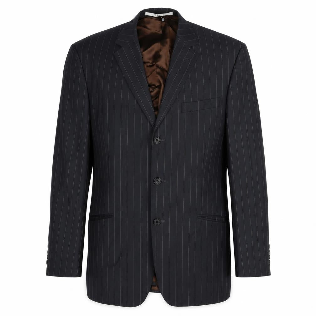 Front view of Next men’s black striped wool jacket blazer, size 42, regular