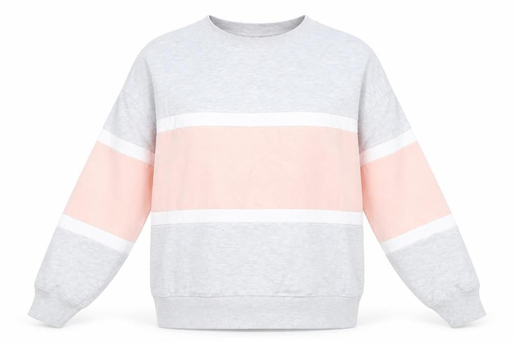 Front view of New Look women’s grey colourblock cotton pullover sweatshirt, size M, pullover
