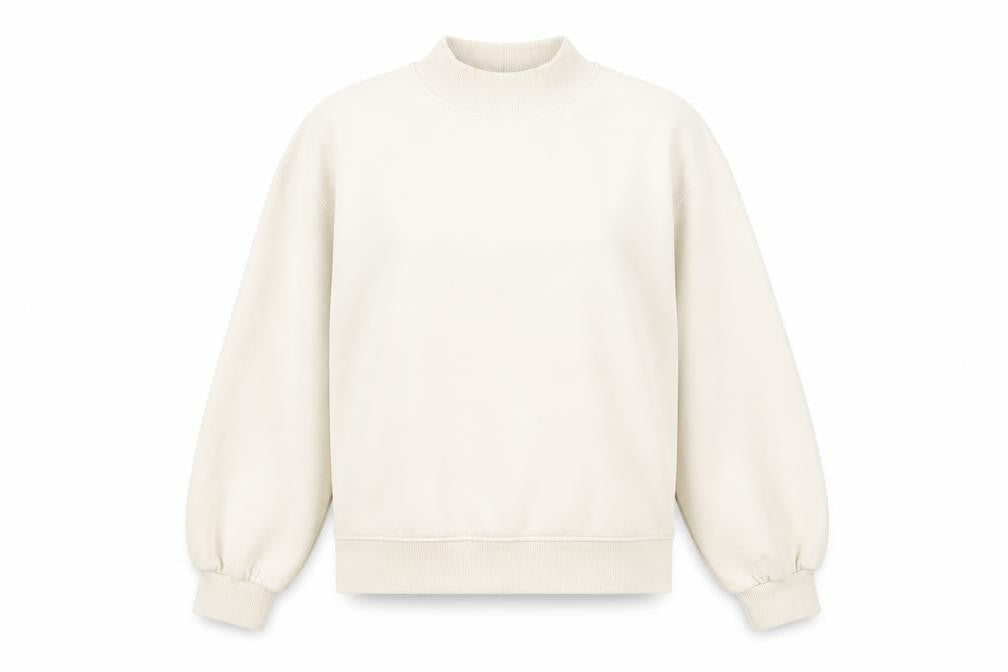 Front view of Oasis women’s white cotton pullover sweatshirt, size L, pullover