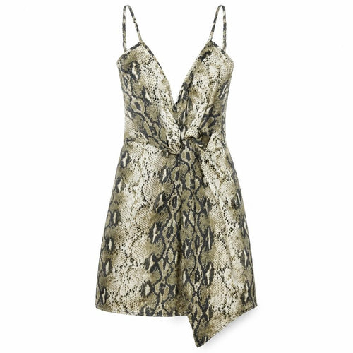Missguided Womens Brown Animal Print Viscose Tank Dress Size 10 V-Neck Zip - Snakeskin Pattern