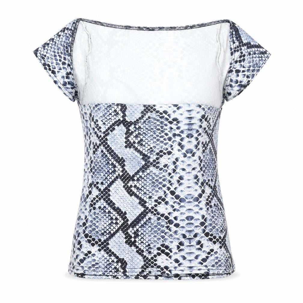 Boohoo Womens Blue Animal Print Polyester Basic T-Shirt Size 10 Square Neck - Snake Skin Print