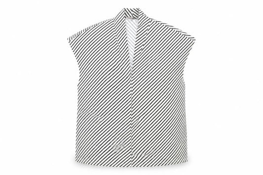 Front view of H&M women’s white striped polyester kimono blouse, size S, v-neck
