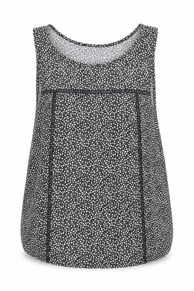 Front view of H&M women’s black floral polyester basic tank, size S, boat neck