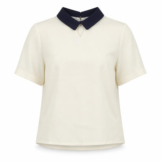 Front view of Louche women’s ivory polyester basic blouse, size UK 10, collared