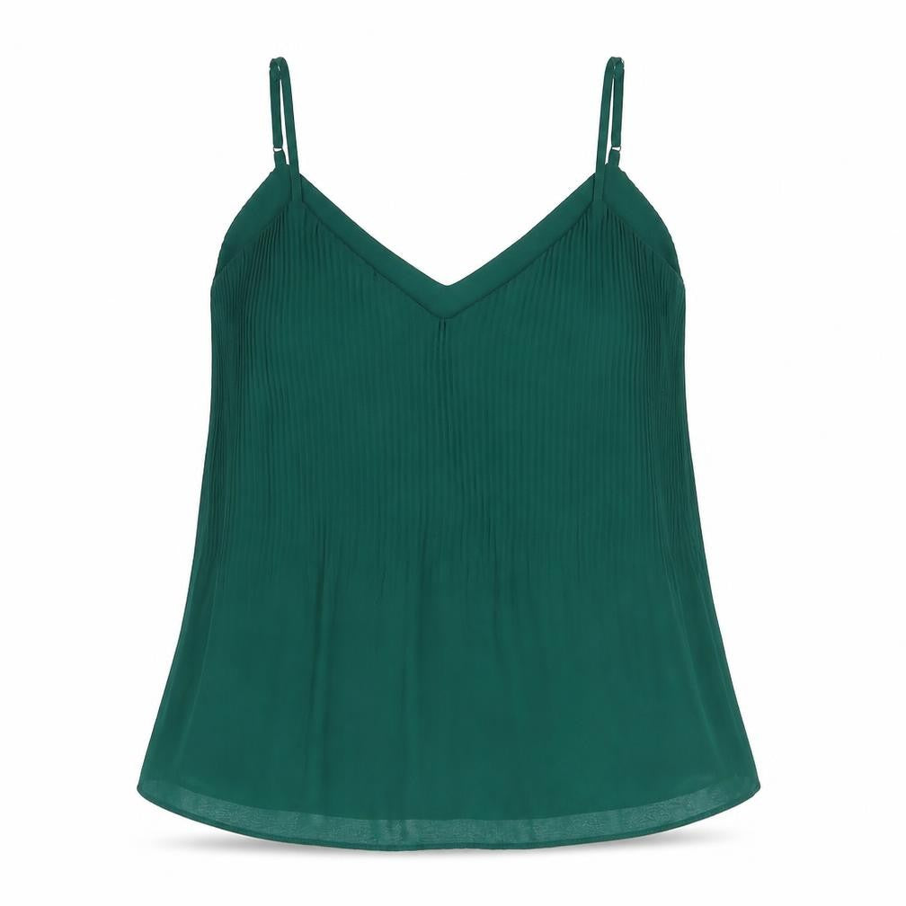 Stradivarius Womens Green Polyester Basic Tank Size S V-Neck