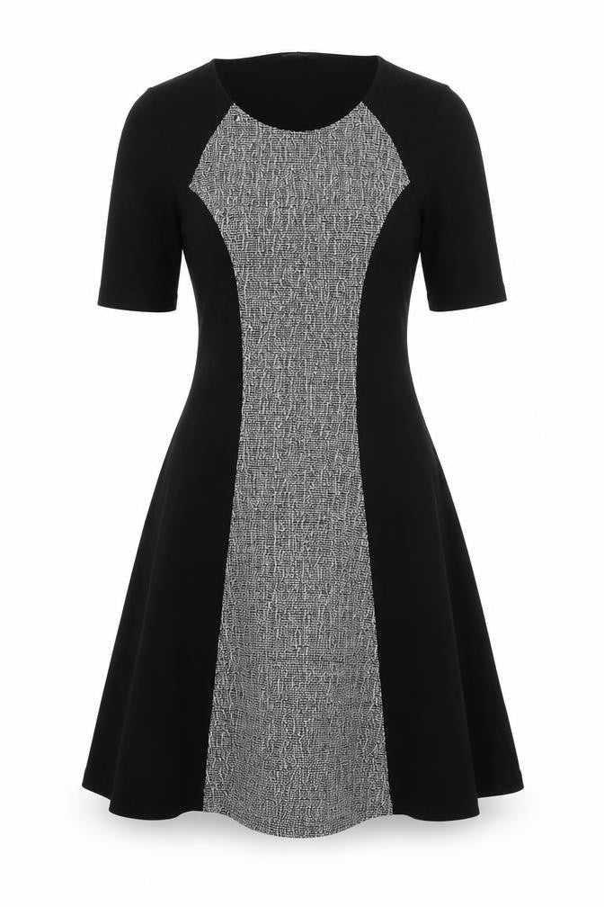 Front view of River Island women’s black colourblock polyester fit & flare, size UK 8, round neck pullover