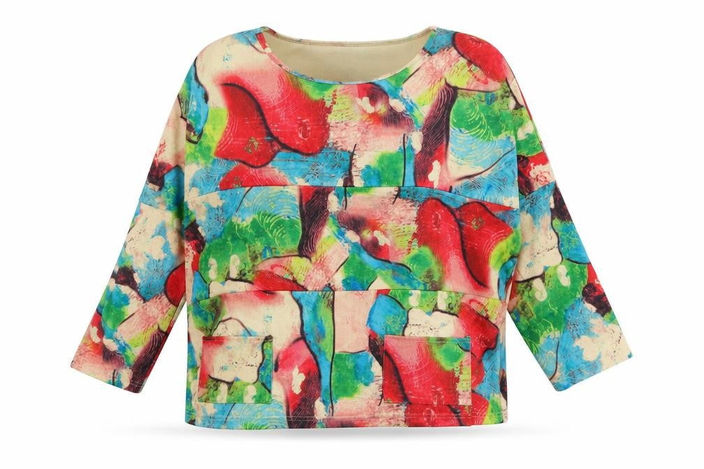 Front view of Bella Belle women’s multicoloured round neck geometric polyester jumper, size S